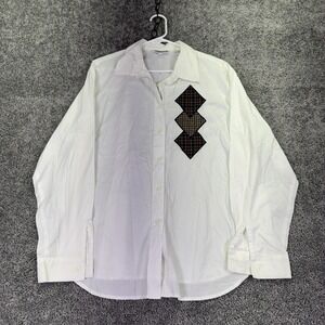 Russ Shirt Womens Large White Plaid Long Sleeve Button Up Diamond Applique